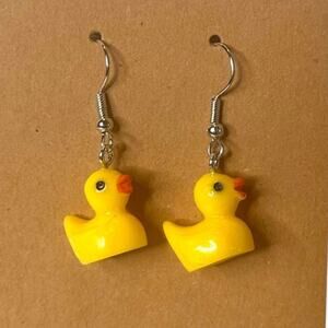NEW! Rubber Ducky Dangle Earrings, Hanging Duck Pendant Resin Earrings Yellow